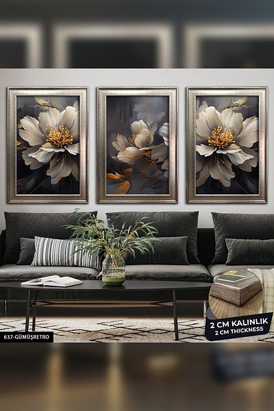 Evinemoda 3 bucăți de flori design artistic pictură CVPLK cu cadru