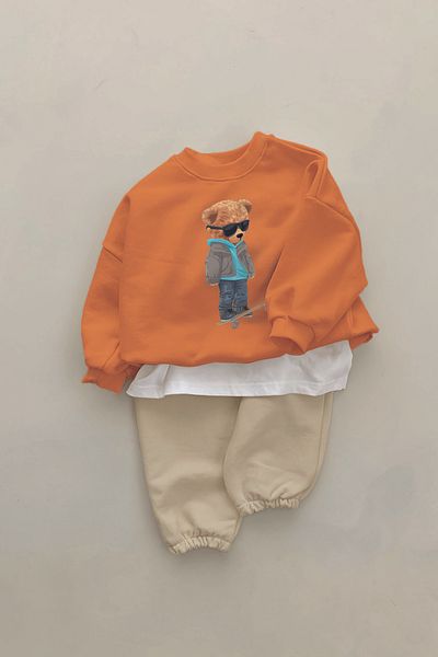 ADABEBEK New Season Skateboard Bear Printed 2-Piece Baby Suit 11048