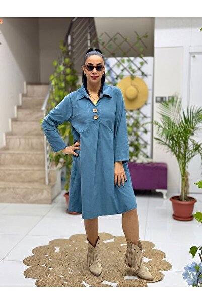 Punta Otantik AY238166 Індіго оксамитове плаття - чоловічий комір і деталі з ґудзиками