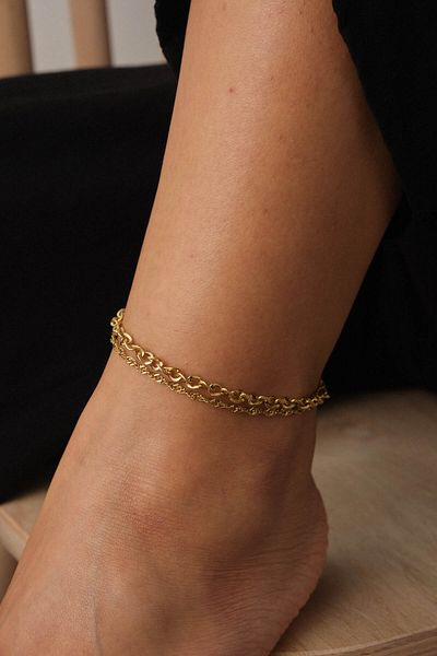 ESBAFLOR Singapore and Textured Coiled Chain Anklet - 2-Piece Combination, Minimal Tarnish, 22+4cm