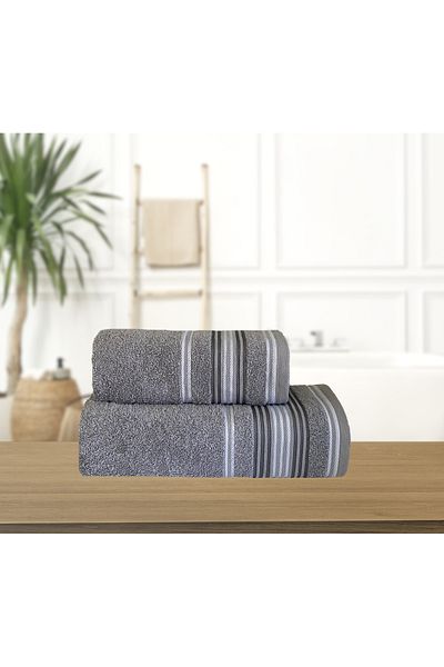 Lucy and Home Σετ πετσετών 100% βαμβακερό ριγέ ζακάρ 2 60X110cm+40X60cm
