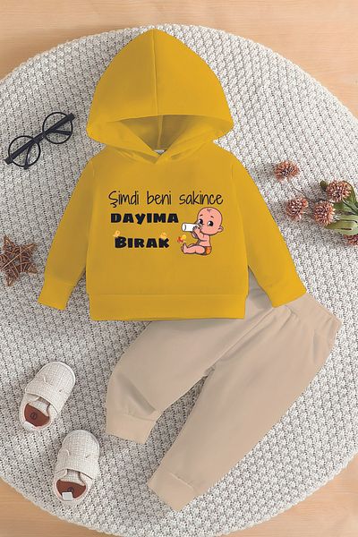 ADABEBEK New Season Let Me Go to My Uncle Printed Hoodie 2-Piece Baby Set 232332