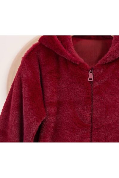 CİCHLİD Girl's Hooded Plush Coat with Combed Cotton Lining