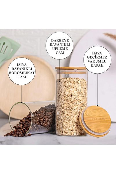 Lizzy 3 Pieces 1800 ml Luxury Round Pulses Set with Bamboo Lid