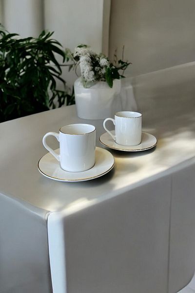 Farika Porselen Shams Real Gold Gilded 2-Person 4-Piece Porcelain Coffee Cup Set