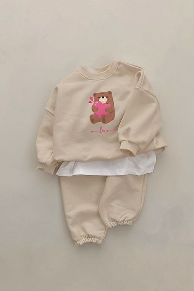 ADABEBEK New Season Love Teddy Bear Printed 2-Piece Baby Set 23392