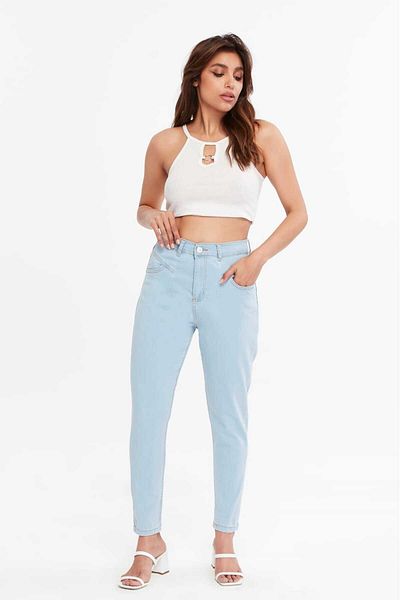 SHEVEGA Women's Ice Blue Front Seal Lycra Tight Leg Jeans Pants