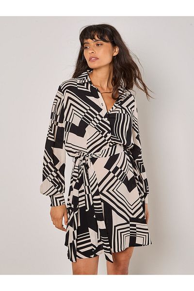 Apricot Graphic Squares Hemdkleid