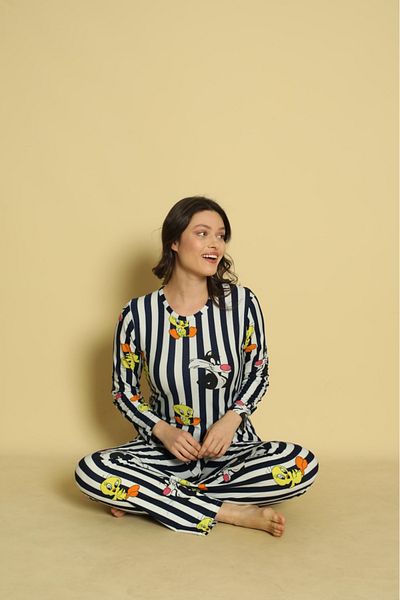 CALİA Women's Crew Neck Christmas Special Suede Soft Fabric Long Sleeve Pajamas Set