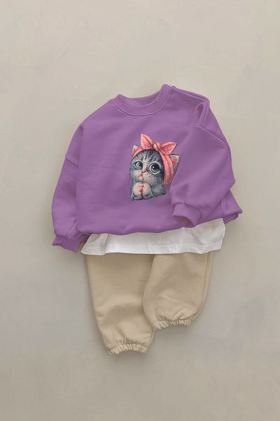 ADABEBEK New Season Kitten Printed 2-Piece Baby Set 20505