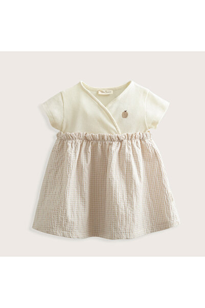 Chakra Picnic Ekoseli Elbise Ekru/bej