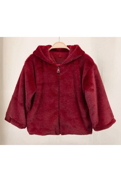 CİCHLİD Girl's Hooded Plush Coat with Combed Cotton Lining