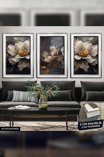 Evinemoda 3 bucăți de flori design artistic pictură CVPLK cu cadru