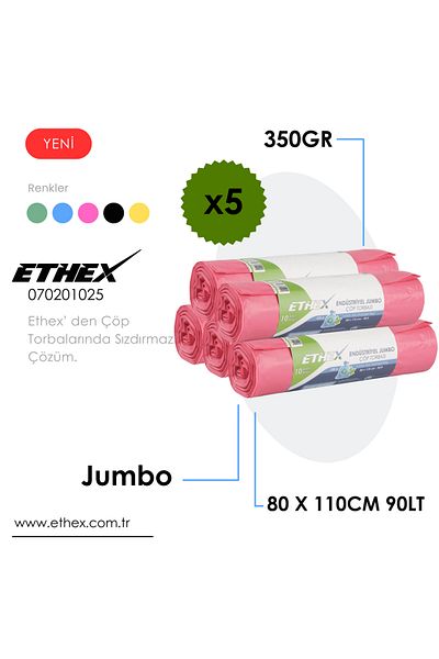 Ethex Industrial Jumbo Size Garbage Bag (20 Pieces 350Gr 80 X 110cm 90Lt Red 5 Rolls)