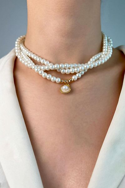 Sose Moda Gold Oyster End Coiled Pearl Necklace - White