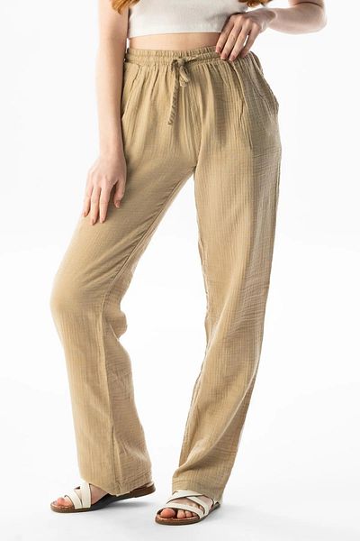MODA YILDIZ Women's Seersucker Fabric Elastic Waist Wide Leg Pants Oversize -My0001