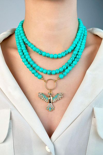 Sose Moda Turquoise Phoenix Pearl Necklace - Set of Three