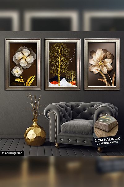 Evinemoda Picturi cu rama 3 bucati - Arborele cu flori CVPLK