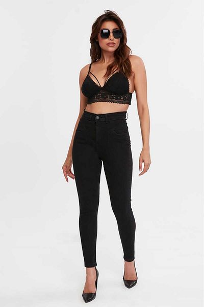 SHEVEGA Women's Black Front Seal Lycra Tight Leg Jeans Pants