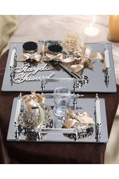 CyzHome Reverence 4 - Beige Handle Promise and Silver Engagement Tray