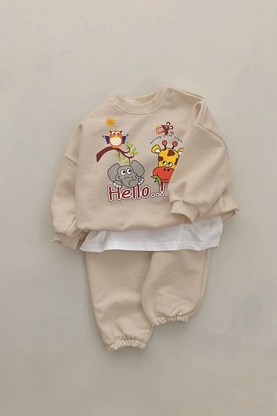 ADABEBEK New Season Hello Animals Printed 2-Piece Baby Set 23337