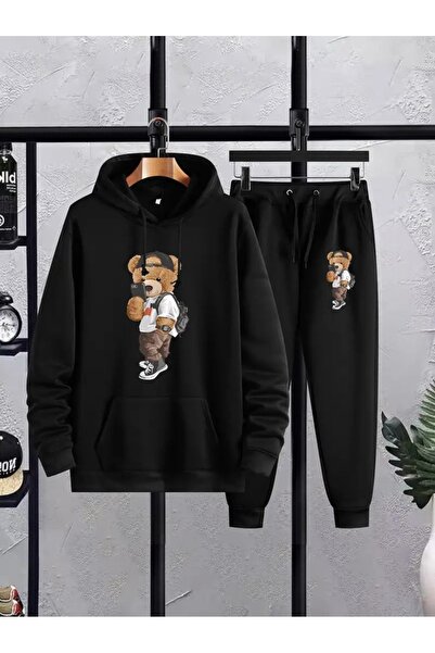 DAXİS Sportwear Company Σετ αθλητική φόρμα με στάμπα αρκουδάκι - Φούτερ με κο...