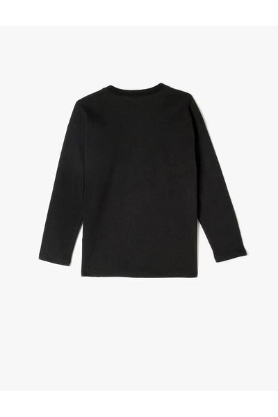 Koton Tricou cu mânecă lungă, cu decolteu, din bumbac, imprimat cu slogan