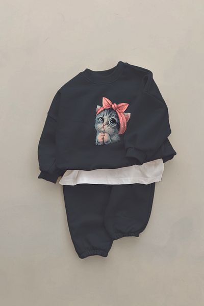 ADABEBEK New Season Kitten Printed 2-Piece Baby Set 20505