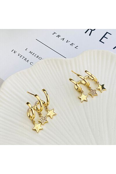 Kyver Multiple Look Earrings Star Dangle Zircon Stone 3 Look Gold