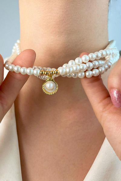 Sose Moda Gold Oyster End Coiled Pearl Necklace - White