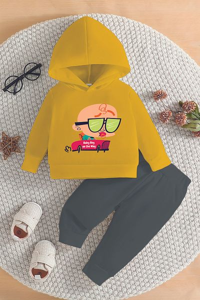 ADABEBEK New Season Racer Baby Printed Hoodie 2-Piece Baby Set 232338