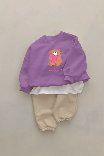 ADABEBEK New Season Love Teddy Bear Printed 2-Piece Baby Set 23392