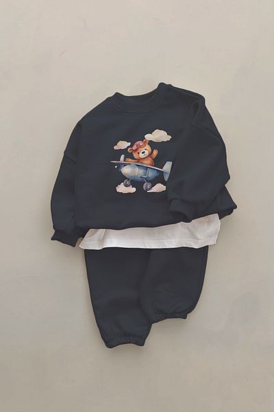 ADABEBEK New Season Pilot Teddy Bear Printed 2-Piece Baby Set 10316