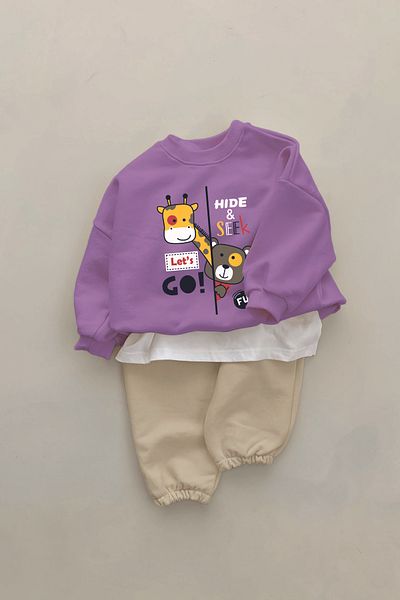 ADABEBEK New Season Cute Animals Hide and Seek Printed 2-Piece Baby Set 23310