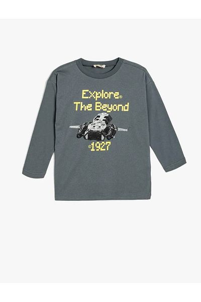Koton Cotton Long Sleeve Crew Neck T-Shirt - Print Detail