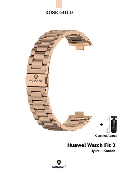 CONOCER ساعة Huawei Watch Fit 3 - Fit 4 متوافقة مع حبل معدني من الفولاذ المقاوم للصدأ قابل للتعديل مع مشبك