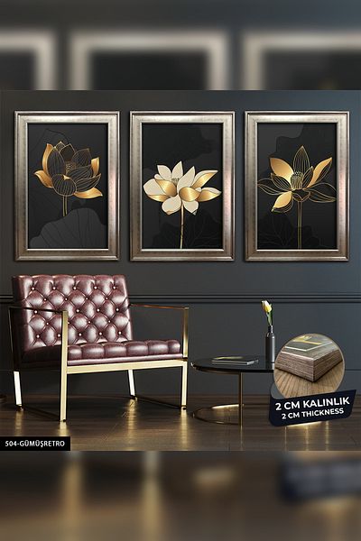 Evinemoda Pictură abstractă florală înrămată în 3 bucăți CVPLK