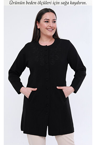 Laden Tricotaj Femei Lână Snur Brodat Mamă Gros Negru Iarnă Cardigan Mamă