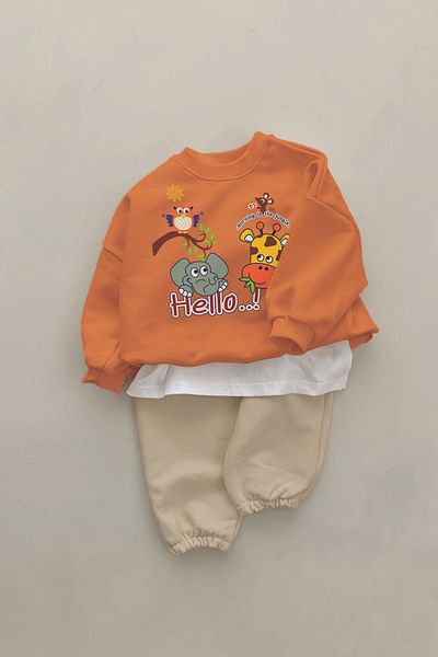 ADABEBEK New Season Hello Animals Printed 2-Piece Baby Set 23337