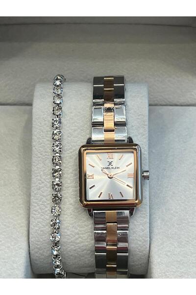 Daniel Klein Minimal Kare Iki Renk Kadın Kol Saati Zirkon Taşlı Suyolu Bileklik