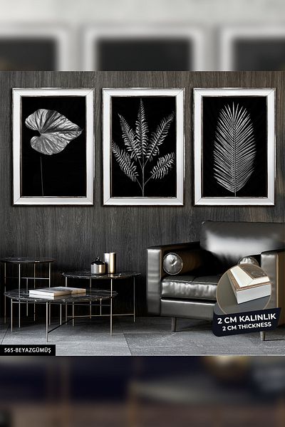 Evinemoda Picturi cu rame 3 piese - Frunza de flori CVPLK