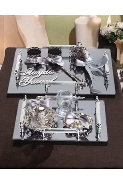 CyzHome Reverence 4 Grey Handle Promise and Silver Engagement Tray