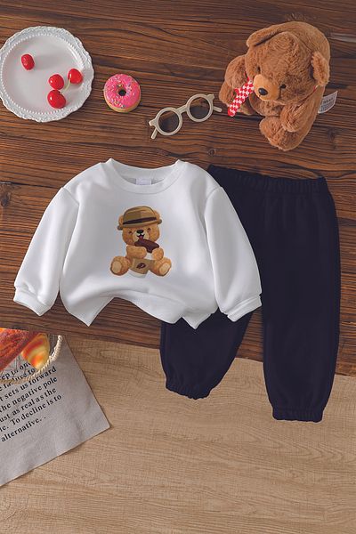ADABEBEK New Season Coffee Bear Printed 2-Piece Baby Set 11037