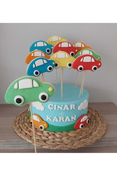 Tatlı Armağanlar Standlı Çubuklu Renkli Arabalar Butik Kurabiye - 15 Adet