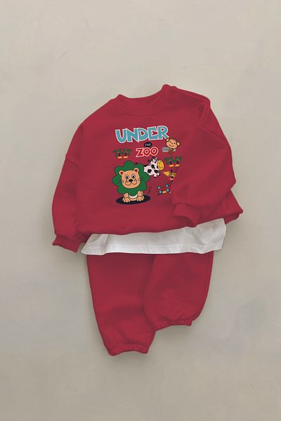 ADABEBEK New Season under Zoo Animals Printed 2-Piece Baby Set 23328