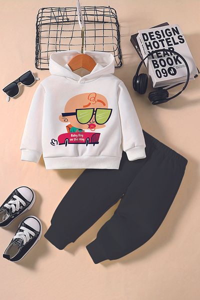 ADABEBEK New Season Racer Baby Printed Hoodie 2-Piece Baby Set 232338