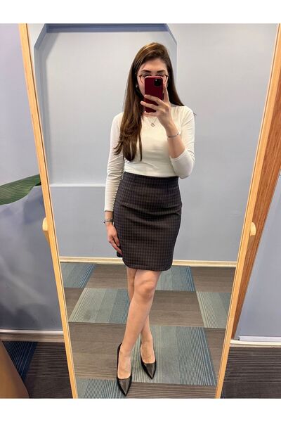 OUZ Fashion تنورة نسائية شتوية عالية الخصر فوق الركبة بخصر رفيع مقاس 36 سم (خ...