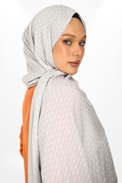 hijabchi Εισαγόμενο Jacquard Crepe Square Λεπτομερές βραδινό φόρεμα Σάλι ειδικής περίστασης - Νέες συλλογές - Νέα Δημιουργία - Ασημί Γκρι