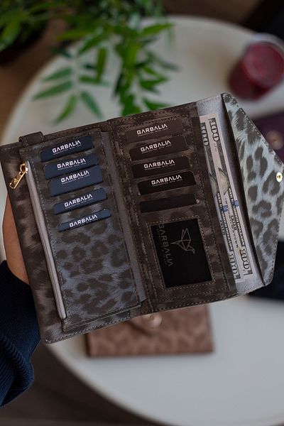 Garbalia Envelope Envelope Model Leopard Anthracite Wallet with Phone and Coin Compartment