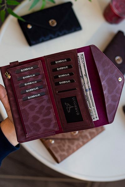 Garbalia Envelope Envelope Model Leopard Claret Red Wallet with Phone and Coin Compartment